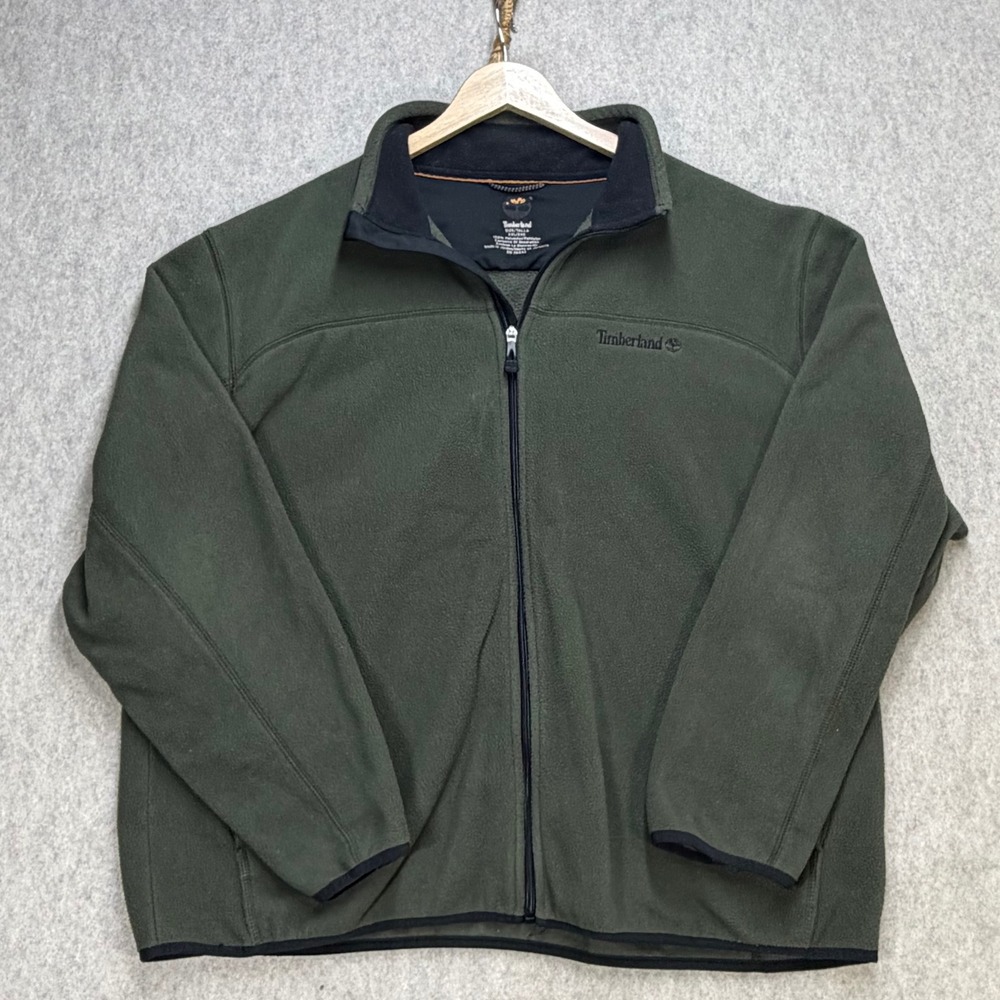 Timberland Mens 2XL Olive Green Full Zip Fleece Jacket Mock Neck Outdoor